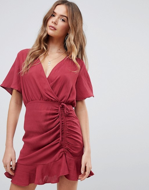 custom make short sleeve plain red girls mini dress