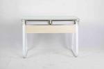Metal Frame Modern Glass Office Desk Adjustable Base With 2 Wooden Drawers