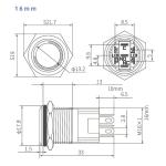 Waterproof Doorbell 12/16/19/22mm Latching Black Metal Push Button Switch with