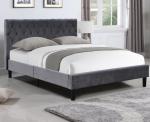 Velvet Fabric Dark Grey Upholstered Bed Frame Queen Size With Buttons On