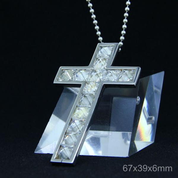 Trendy Stainless Steel CZ Crystal Stones Inlay Cross Plus Symbol Necklace