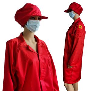 Wholesale 96% Cotton Red ESD Antistatic Smock Coverall with Same Color Cap from china suppliers