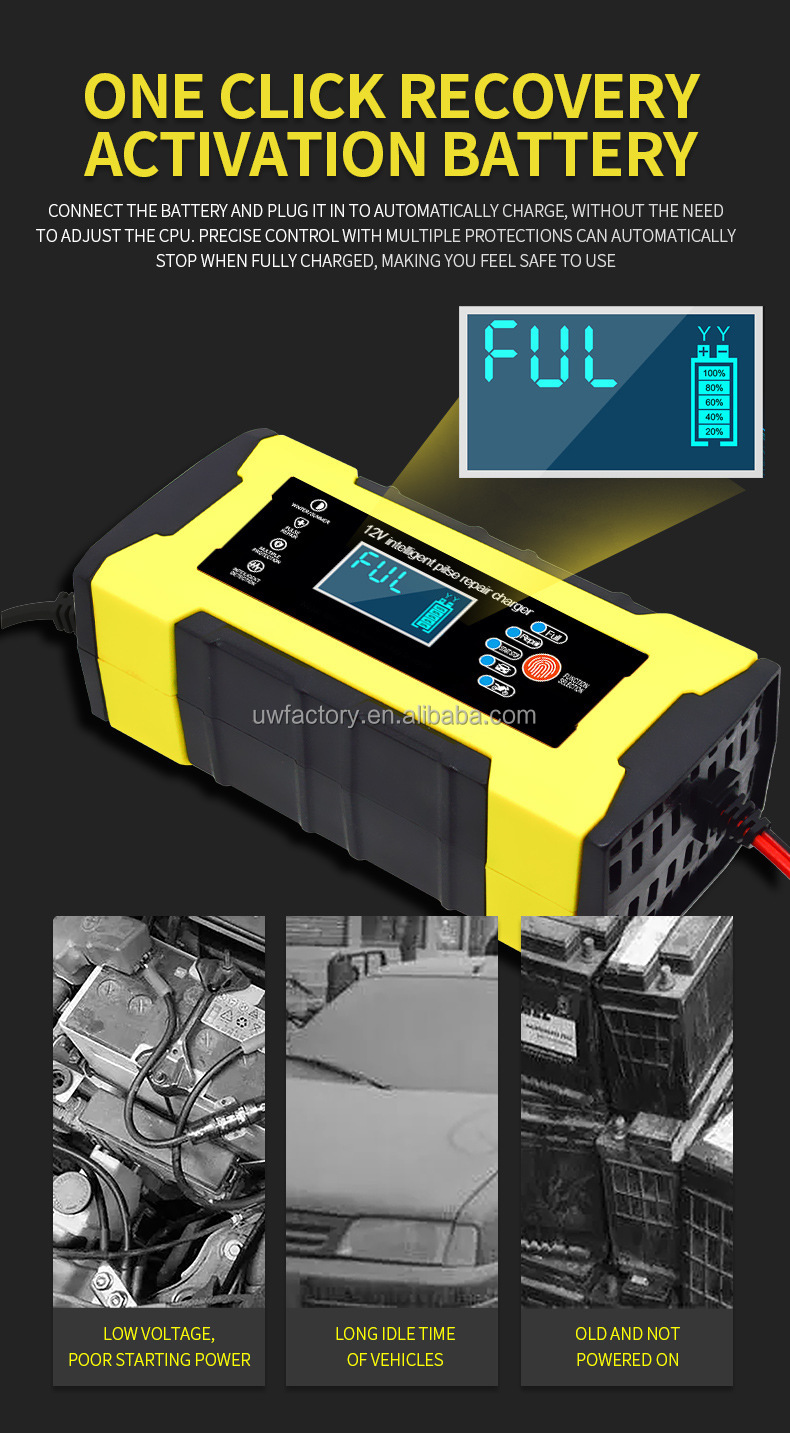 125W Smart Pulse Repair Charger Lead Acid Battery Charger for Motorcycles Car Truck Scooter Golf Cart Advanced Technology