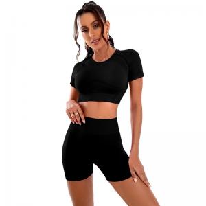 Wholesale Yoga suit high waist hip lifting exercise set stretch abdominal summer yoga t-shirt women