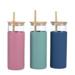 Safety Durable 500ml 600ml Bpa Free Glass Water Bottle With Bamboo Lid
