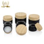 50g Cosmetic Packaging Set Bamboo Screw Cap Black Matte Glass Jars