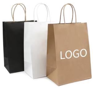 Wholesale White And Brown Kraft Paper Twisted Handle Shopping Carrier Bag With Logo Printed from china suppliers