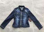 Womens Dark Wash Denim Jacket , Zip Through Ladies Trucker Jacket TW76740