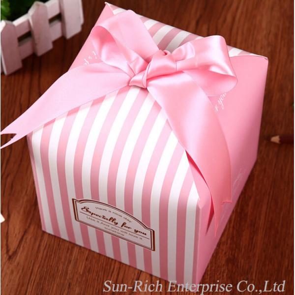Wholesale paper box with pink Ribbon Cake box