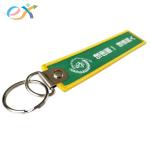 Polyester Fabric Green Woven Keychain Size Customized With Your Own Logo