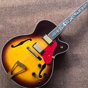 Wholesale Double F hole OEM hollow body JAZZ electric guitar yellow maple top Jazz guitar free shipping from china suppliers