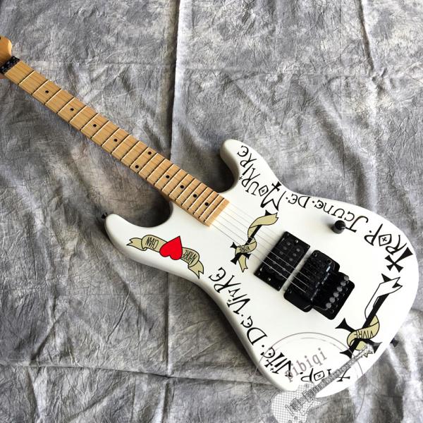 2020 New Electric Guitar Red Heart and Letters White Body Vibrato System Black