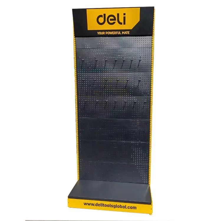 Factory Custom Size Color logo single side metal yellow supermarket market gondola shop exhibition display rack shelf