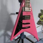 Left-Handed Pink Swallow Tail V Solid Body Electric Guitar Open Pickups 22 Fret