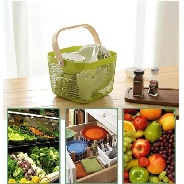 Sustainable Wire Mesh Storage Baskets With Wood Handle