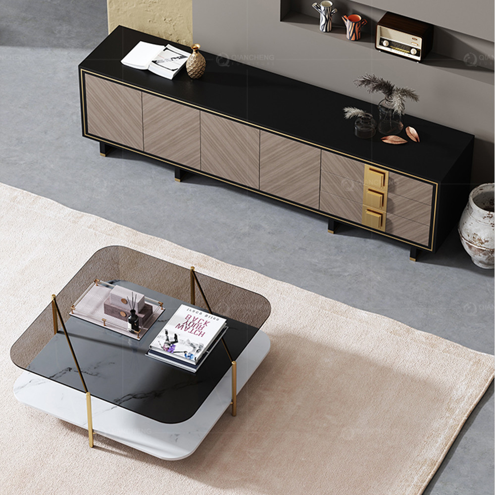Three Parts 2 Layper SS Coffee Table With Metal Frame 0.45CBM