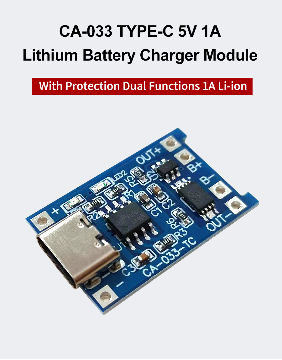 CA-033 Micro Type-C USB 5V Charging Board Dual Function 1A Li-Ion Lithium Battery Charger Module 18650 TP4056 ICs Product