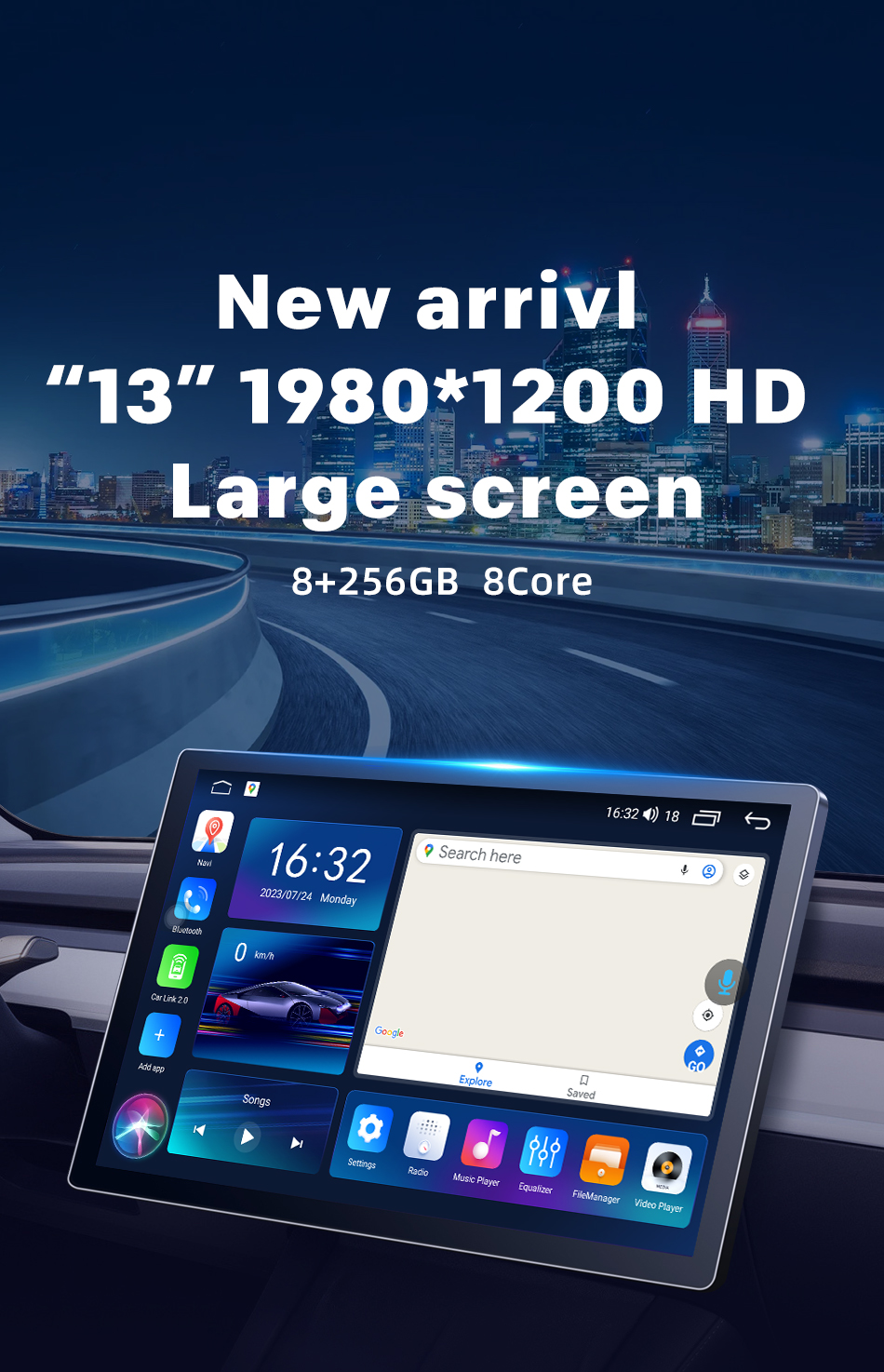 13.3 Inch Android 11.0 Carplay Multimedia Car Radio with Touch Screen and OBD2 Function