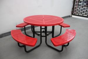 China Commercial Garden Round Picnic Table Set Perforated Steel Material With Four Benches on sale