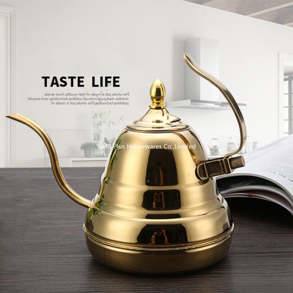 Thick stainless steel hand drip kettle with lid silver 1200ml gooseneck kettle