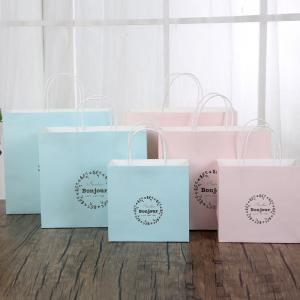 Wholesale Light Blue / Pink Personalized Paper Gift Bags 150gsm White Kraft Paper Material from china suppliers