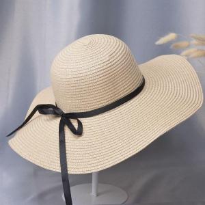 Wholesale New Summer Wide Brim Straw Hat Sun Bow Floppy Straw Hat Women Beach Straw Hat Vacation from china suppliers