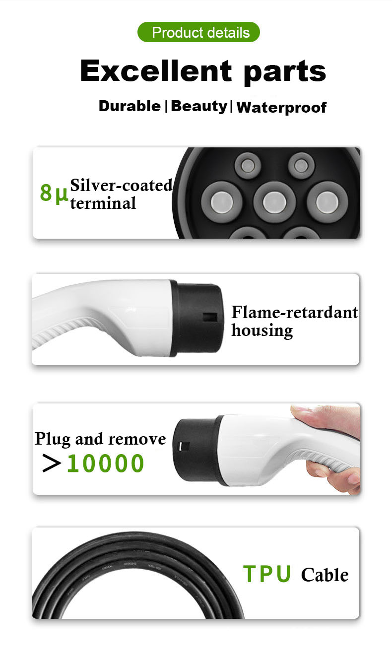 3.5KW/7KW/11KW/22KW Type2 To Type2 Extension Charging Cable With Prophylactic And Leakage Protection