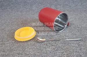 Wholesale Drinkware red color creative mark cup with metal spoon handgrip 304 stainless steel office cup with sealing cover from china suppliers