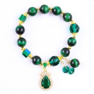 China Natural Green 10mm Tiger Eye Bracelet With Copper Gold Plating on sale