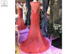 Long Tail Elegant Red Evening Gowns Beading Sleeveless Deep V Transparent Back