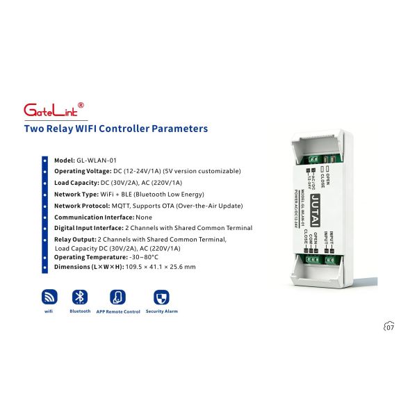Smart WiFi Gate Control Solution 4-Relay Controller -30~80°C Wide Temp WiFi/BLE MQTT OTA Device Group Management for Multi-Scenario Access Control