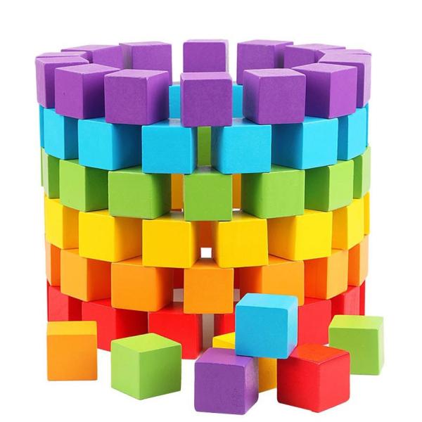Colorful Wooden Cubes Building Blocks Toy Baby Color and Geometric Shape Wood