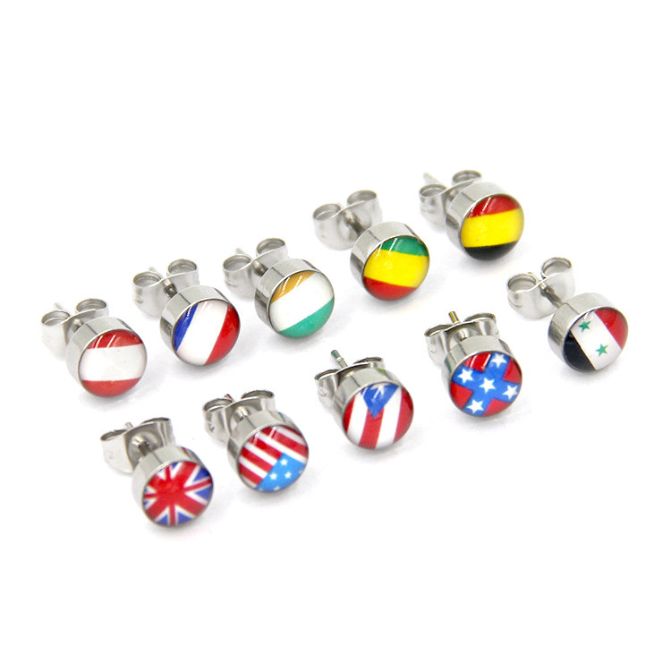 Body Piercing Jewelry Petrol Dripping Stainless Steel Stud Flag Earrings