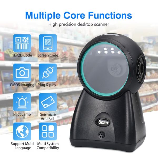 USB Wired Desktop Barcode Scanner Desktop QR Reader for Supermarket & Convenience Store