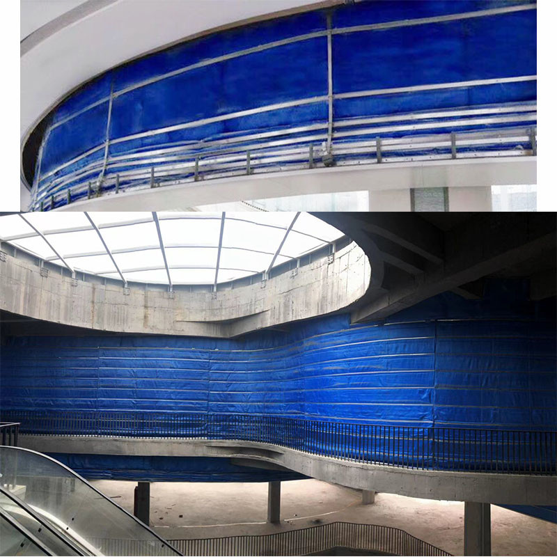 Blue Fire Curtain Rolling Shutter Door Super Inorganic Fabric Total Solution For Fire Prevention