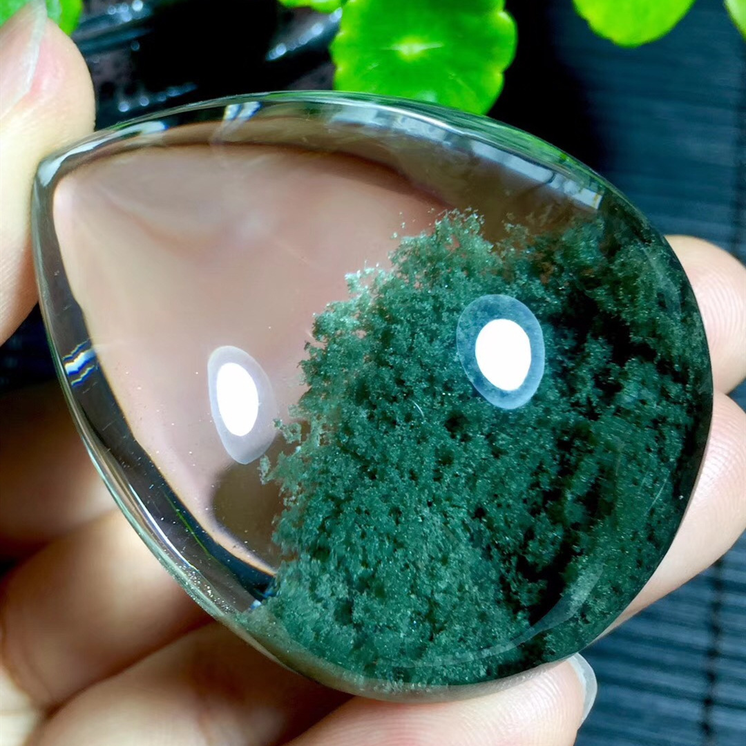 Fengshui Good Luck Natural Green Ghost Stone Crystal Pendant Ghost Color Ghost Stone Cornucopia Thousand-Layer Mountain Pyramid