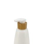 White Matte Conical Plastic Lotion Bottle With Bamboo Cap 250ml Cosmetic
