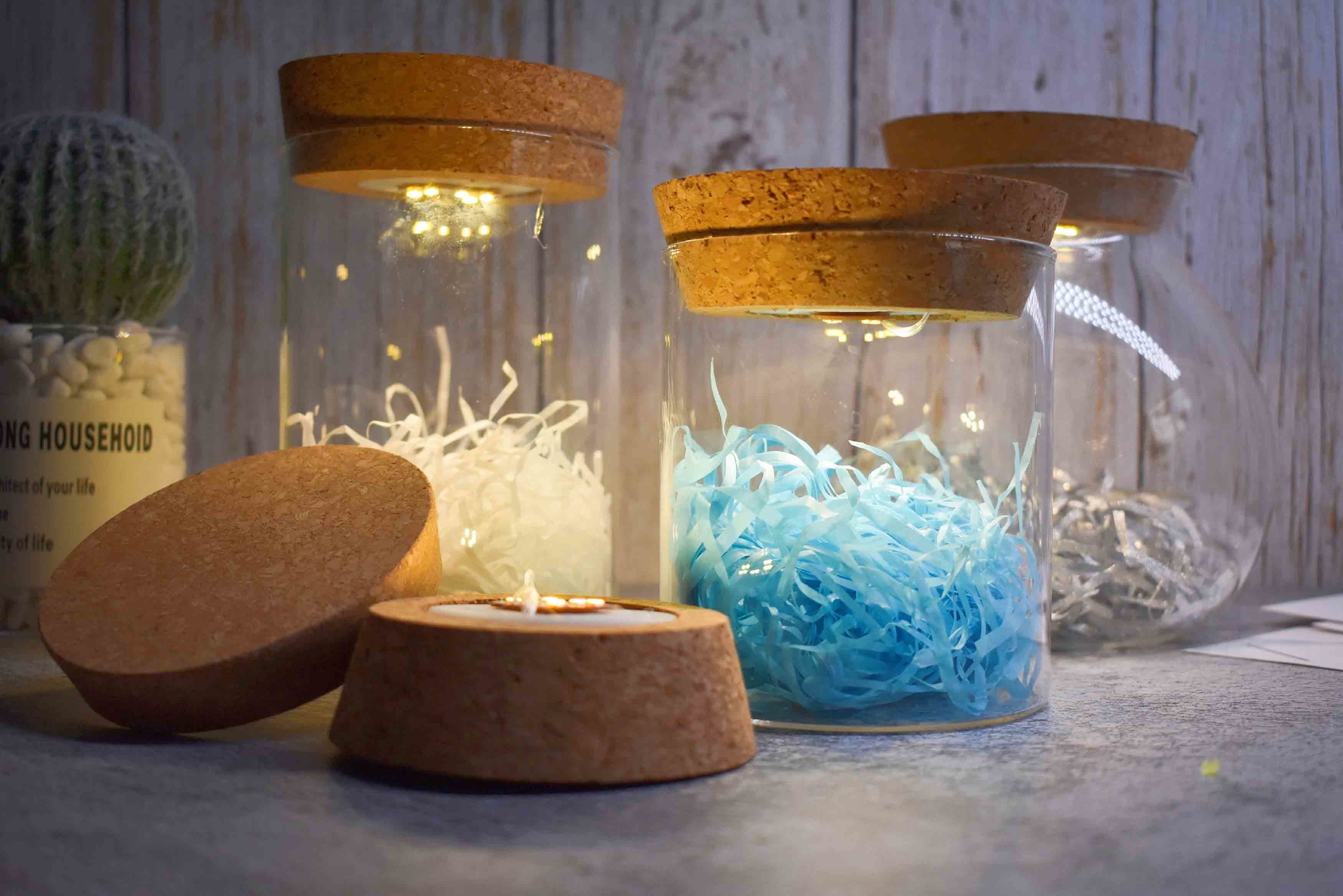 LED Tapered Cork Lid Stopper With Light For Flower Micro Landscape