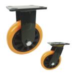 230kg Loading Heavy Duty Swivel Casters With Brake , Orange PU 5 Inch Caster