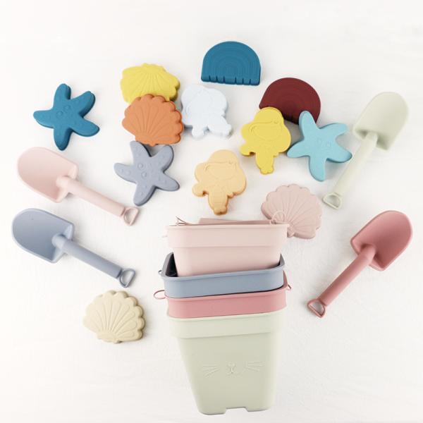Wholesales Silicone Baby Toy Bucket Set Beach Toy Children Sand Playing Mold