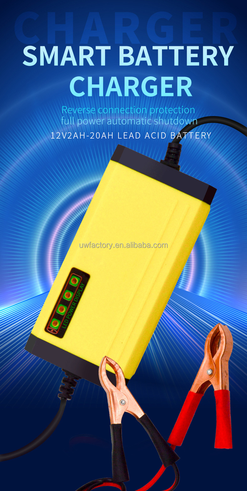 Universal Fast Charging 12V 3A 5A 6A 8A 10A Smart Car Battery Charger for Lead Acid Battery Automatic Identification