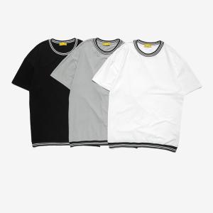 Wholesale OEM high quality summer new striped rib campus style European American men's short sleeved casual T-shirt from china suppliers