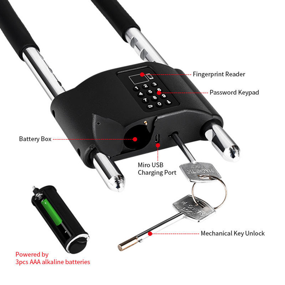 TTlock / Tuya App Stainless Steel Bicycle Lock Fingeperprint U Lock -GL-P2
