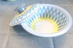 45cm Set of five spun stainless steel bowl and tray blue color kitchen serving