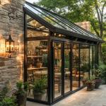 Wrought Iron Bay Window Green Metal Sun Room Glass Window Modern Popular Design