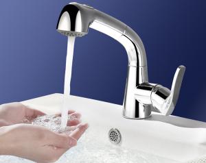 Wholesale Simple Pull Out Rotary Hot Cold Bathroom Basin Faucet from china suppliers