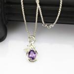 18K Yellow Gold Plated Silver 7mmx9mm Oval Yellow Citrine Cubic Zircon Pendant