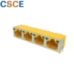 100 Base - T RJ45 Modular Jack 1*4 Ports Blue / Yellow / Black Color ROHS