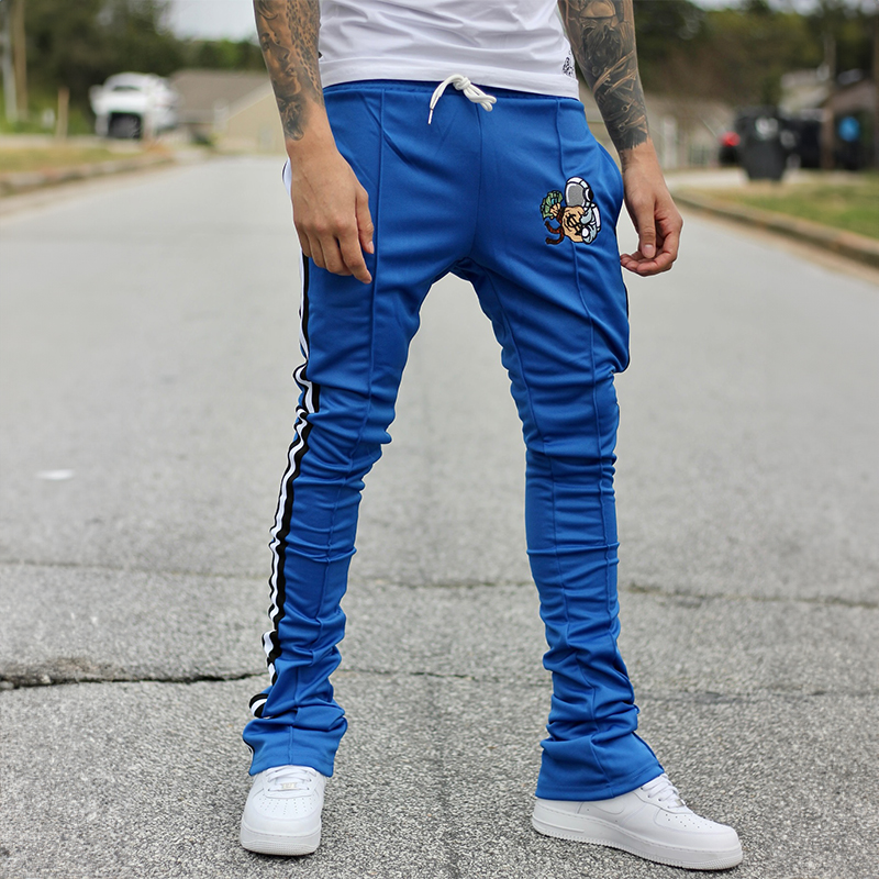 OEM Custom Embroidery Print Logo Slim Fit 100 Cotton Heavyweight Stacked Flared Sweat Pants Track Pant Sweatpants Men