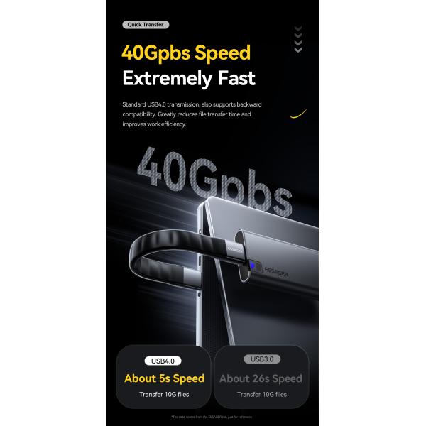 ESSAGER ES-X77 240W USB4.0 Usb C to Usb C Fast Charging Cable 8K 60Hz 40Gbps Audio Video